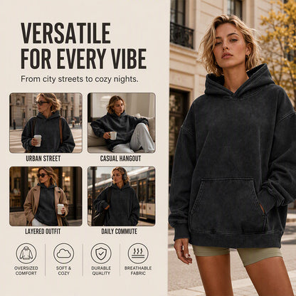Unisex Casual Oversized Acid Wash Hoodie
