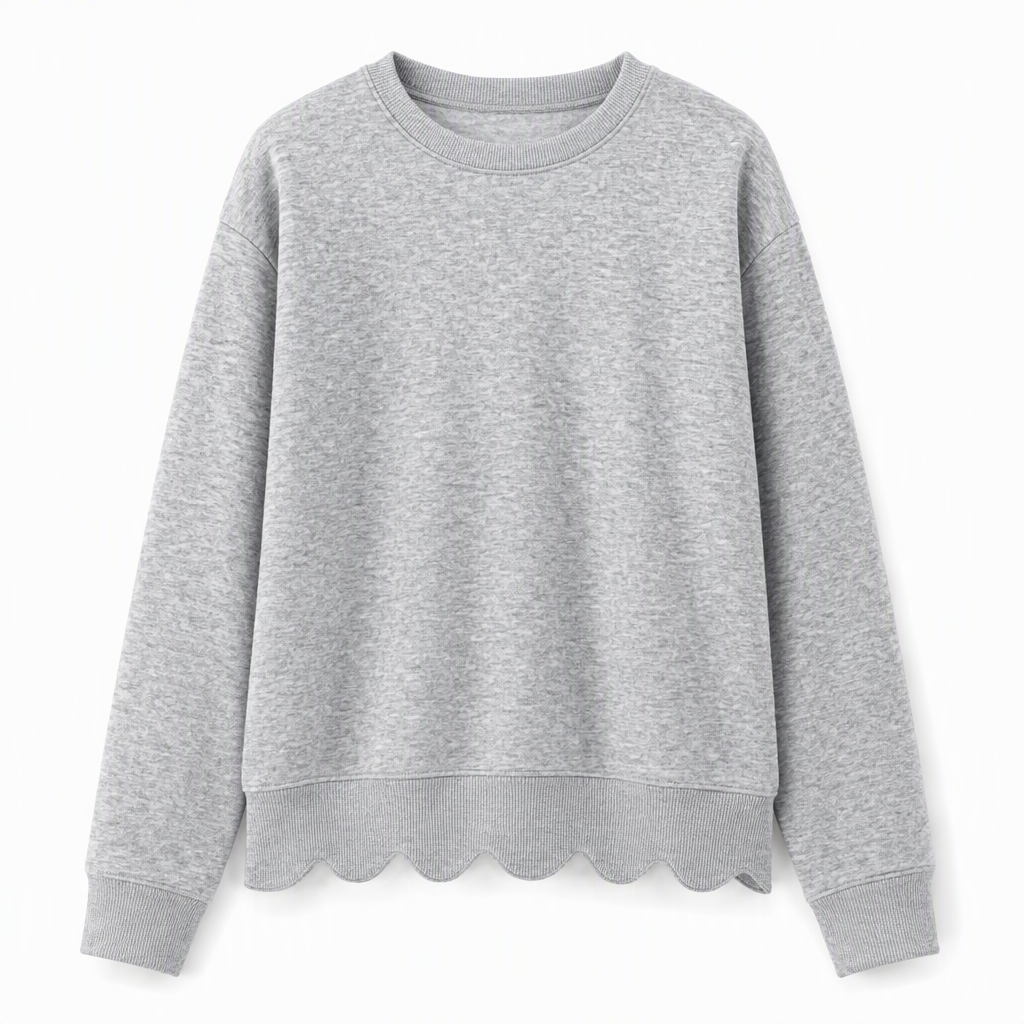 Women's Scalloped Hem Crew Neck Sweatshirt