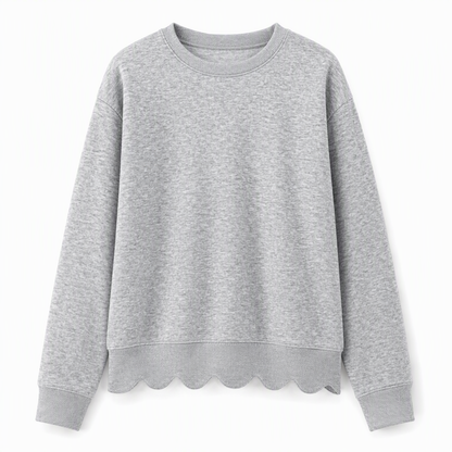 Women's Scalloped Hem Crew Neck Sweatshirt