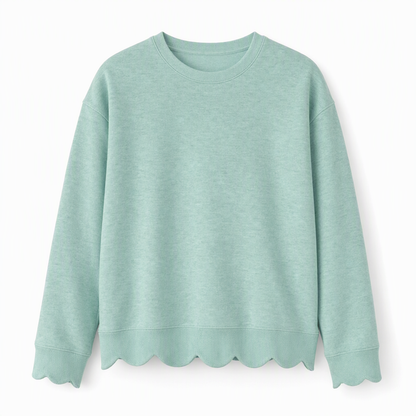 Women's Scalloped Hem Crew Neck Sweatshirt