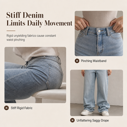 Women's Retro High Waisted Wide Leg Jeans Drapey Floor Length Denim Pants