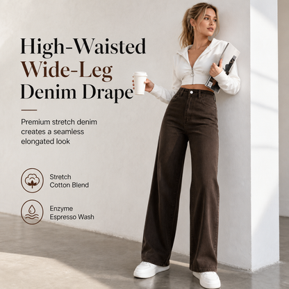 Women's Retro High Waisted Wide Leg Jeans Drapey Floor Length Denim Pants