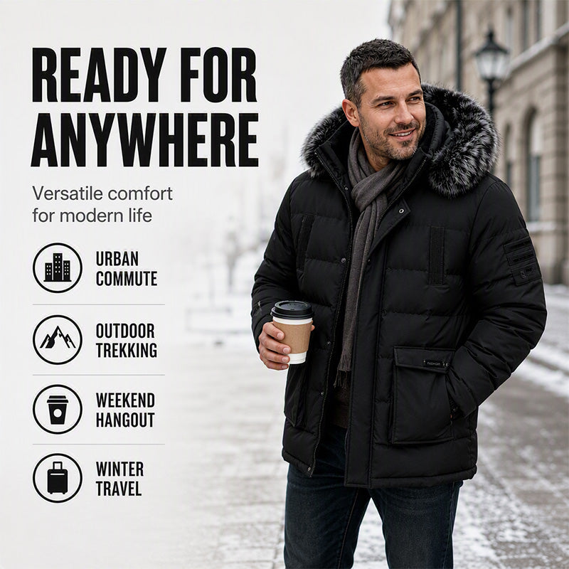 Men's Mid-Length Winter Windproof Thermal Jacket