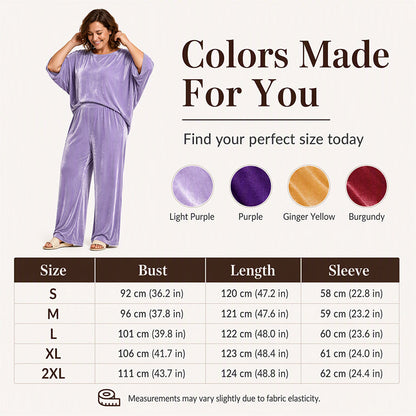 Women's Velvet Half Sleeve Top & Wide-Leg Pants Set
