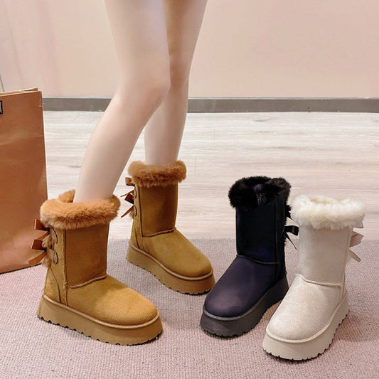 Women's Platform Snow Boots with Bow Detail