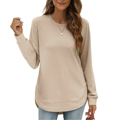 Women’s Solid High Low Hem Long-Sleeve Tops