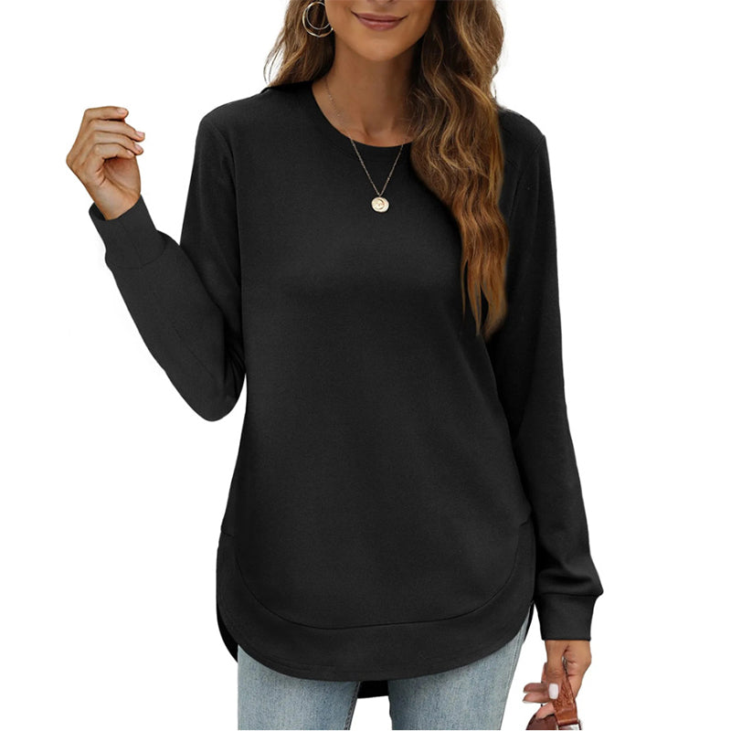 Women’s Solid High Low Hem Long-Sleeve Tops