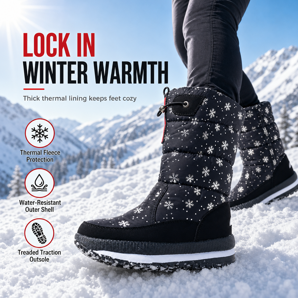 Women's Winter High Top Snow Boots Waterproof Non Slip Outdoor Tall Boots with Thick Plush Lining and Thick Sole