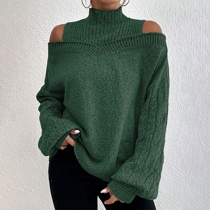 Women’s Fashion High Neck Off-Shoulder Knit Sweater
