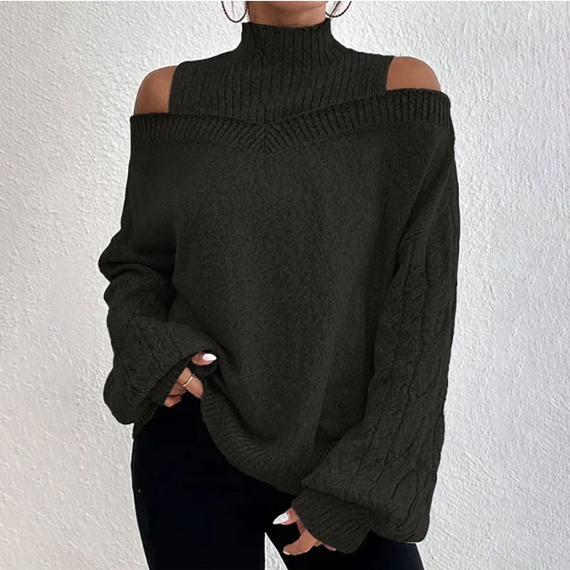 Women’s Fashion High Neck Off-Shoulder Knit Sweater