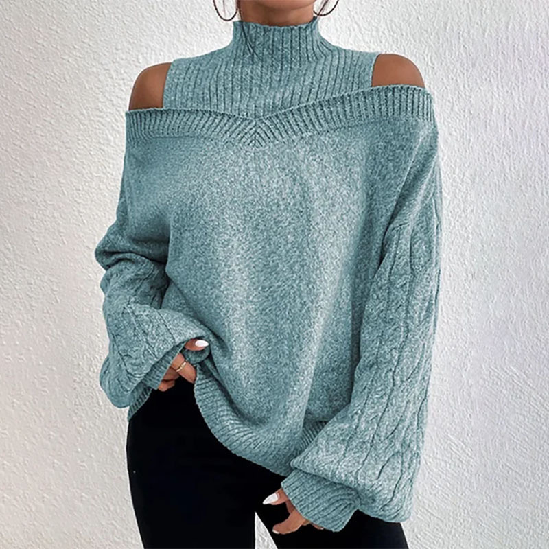 Women’s Fashion High Neck Off-Shoulder Knit Sweater
