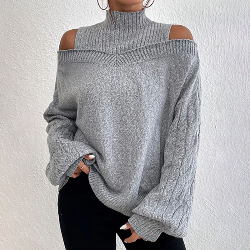 Women’s Fashion High Neck Off-Shoulder Knit Sweater