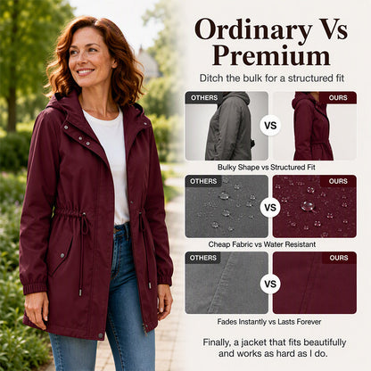 Women's Mid-Length Hooded Windbreaker Jacket