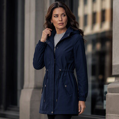Women's Mid-Length Hooded Windbreaker Jacket
