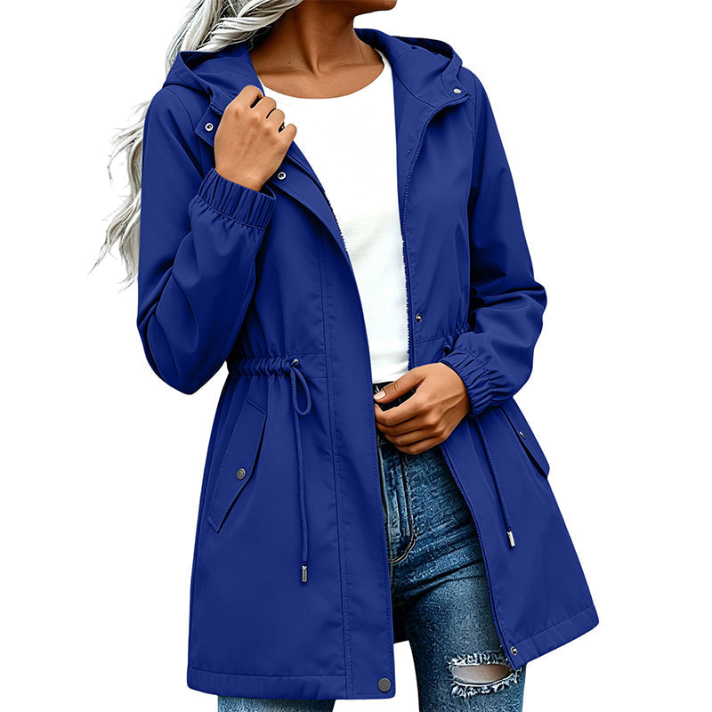 Women's Mid-Length Hooded Windbreaker Jacket