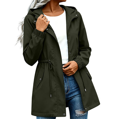 Women's Mid-Length Hooded Windbreaker Jacket