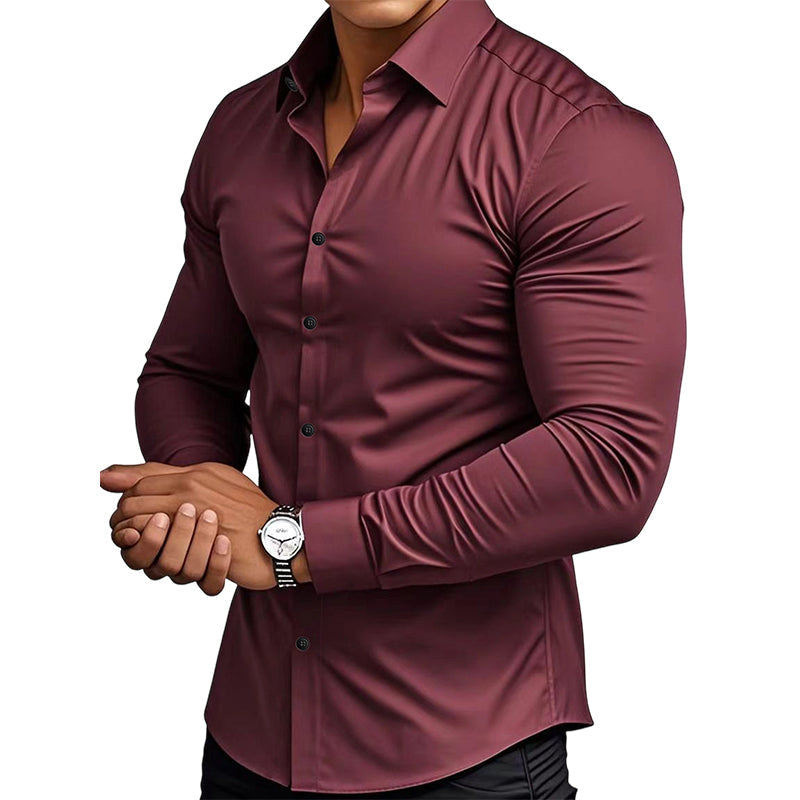 Men's Solid Color Lapel Long Sleeve Button-Down Shirts