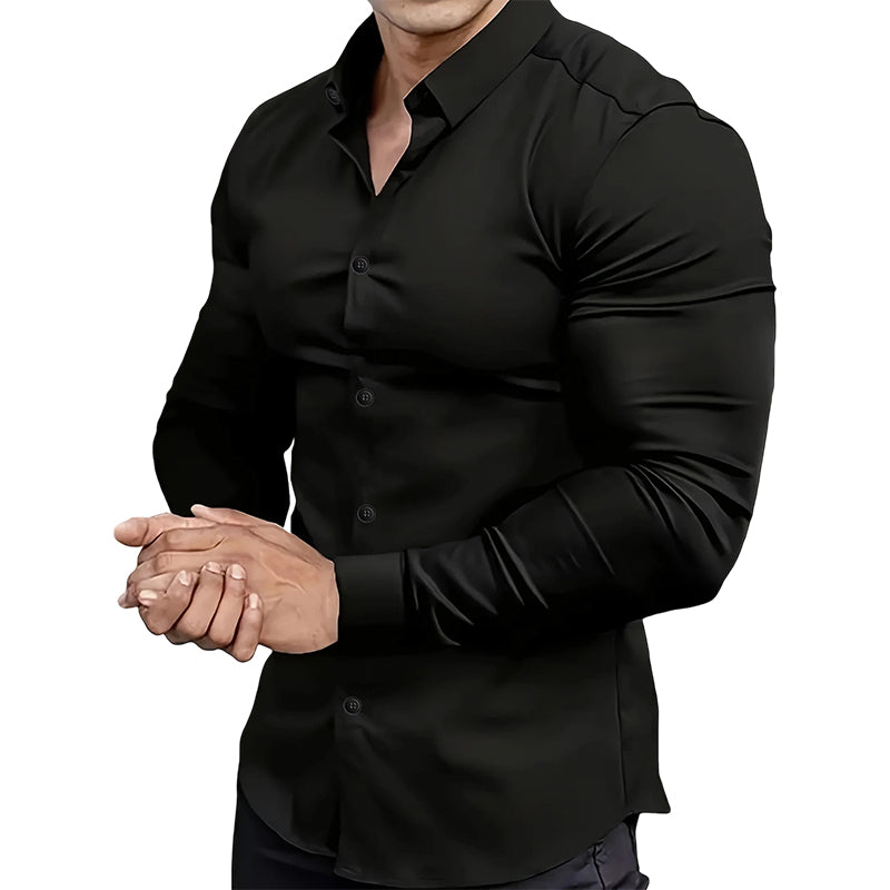 Men's Solid Color Lapel Long Sleeve Button-Down Shirts