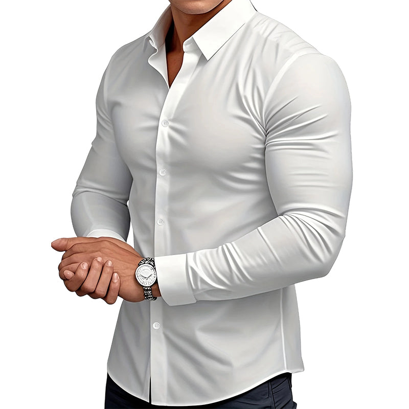 Men's Solid Color Lapel Long Sleeve Button-Down Shirts