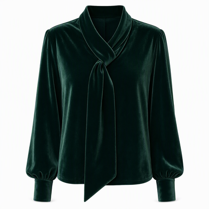 Women's Velvet Long Sleeve T-Shirt with Ribbon Design