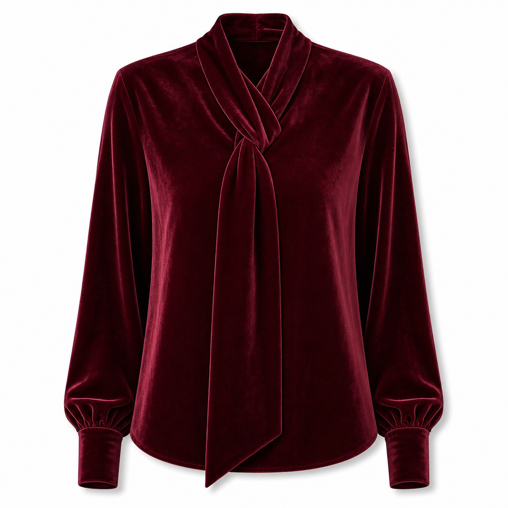 Women's Velvet Long Sleeve T-Shirt with Ribbon Design