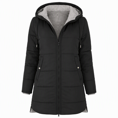 Slim Fit Long Hooded Padded Coat Solid Color Winter with Pockets