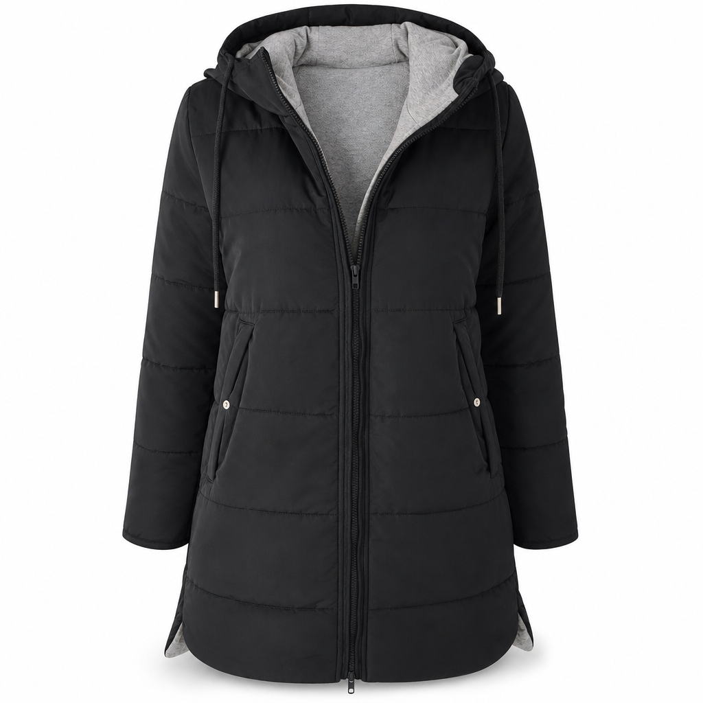 Slim Fit Long Hooded Padded Coat Solid Color Winter with Pockets