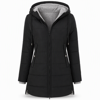 Slim Fit Long Hooded Padded Coat Solid Color Winter with Pockets