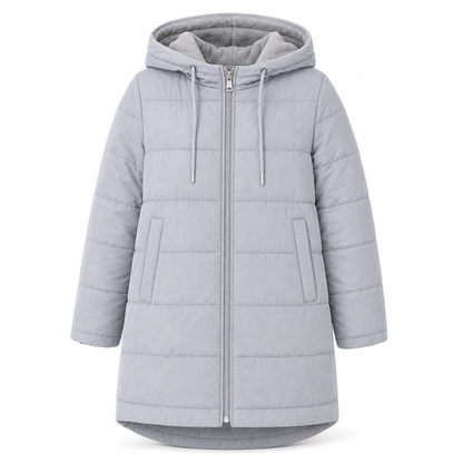Slim Fit Long Hooded Padded Coat Solid Color Winter with Pockets