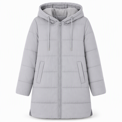 Slim Fit Long Hooded Padded Coat Solid Color Winter with Pockets