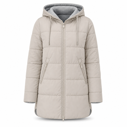 Slim Fit Long Hooded Padded Coat Solid Color Winter with Pockets