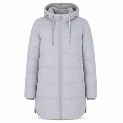 Slim Fit Long Hooded Padded Coat Solid Color Winter with Pockets
