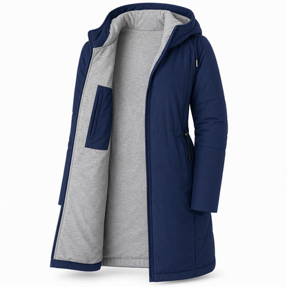 Slim Fit Long Hooded Padded Coat Solid Color Winter with Pockets