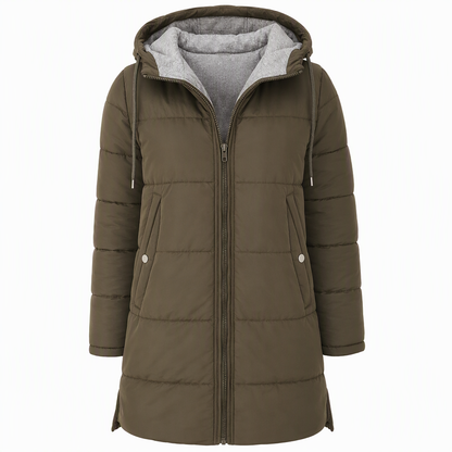 Slim Fit Long Hooded Padded Coat Solid Color Winter with Pockets