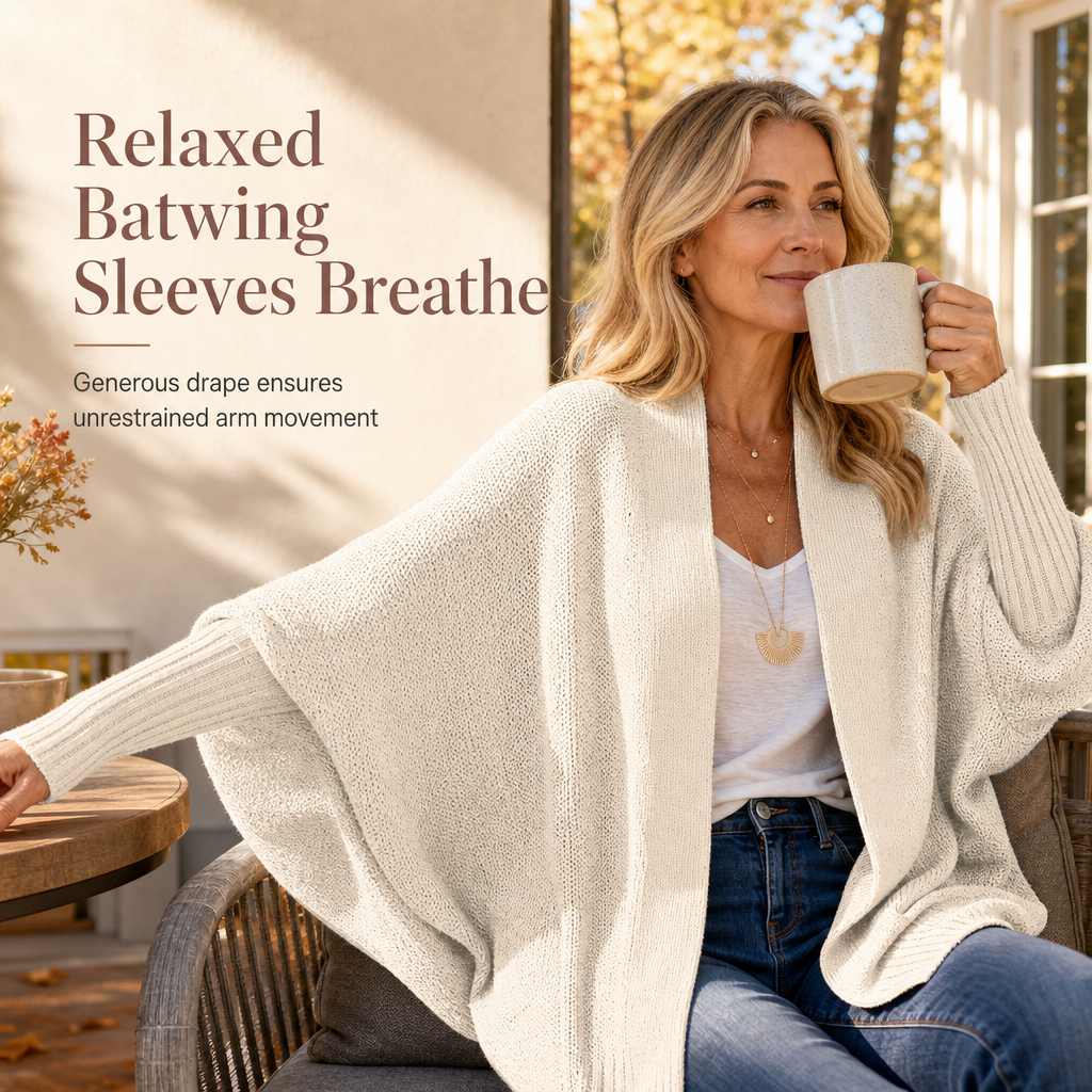 Women's Loose Batwing Sleeve Knit Cardigan Open Front Shawl for Autumn and Winter