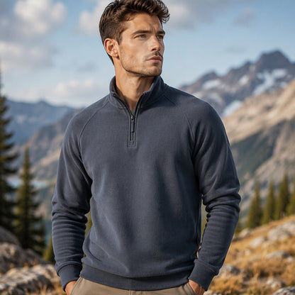 Men's quarter-zip sweater with a stand-up collar