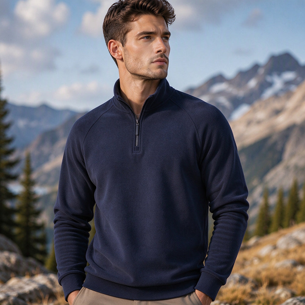 Men's quarter-zip sweater with a stand-up collar