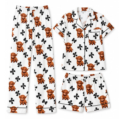 Women's Highland Cow Print 3-Piece Pajama Set