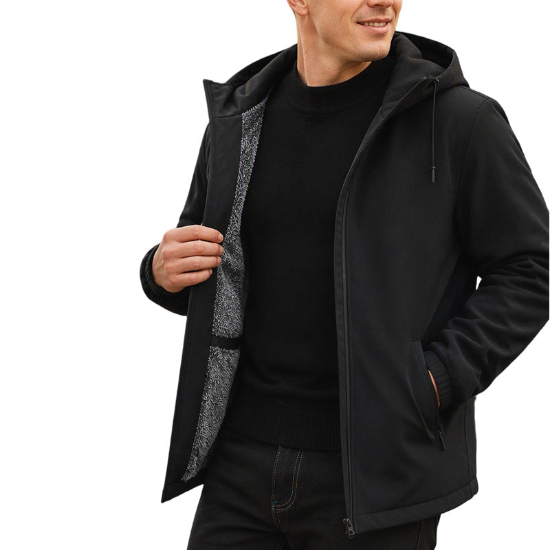 Men's Windproof Plush-Lined Hooded Jacket