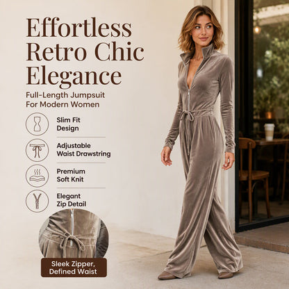 Women's Chic Stand Collar Velvet Jumpsuit