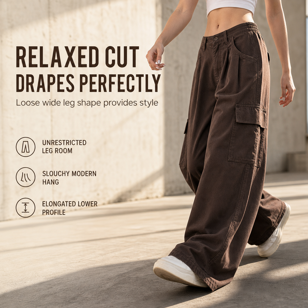 Women's High Waisted Wide Leg Baggy Cargo Pants with Utility Pockets Loose Fit Cotton Blend Trousers