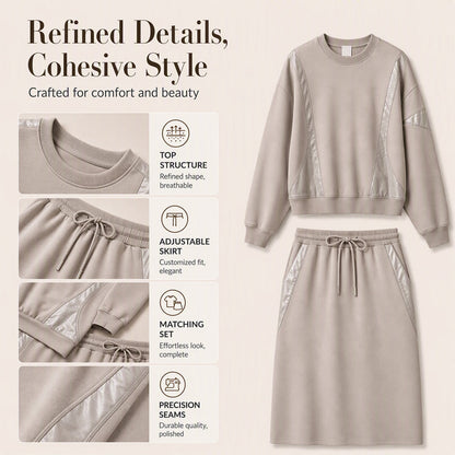 Women's Long-Sleeve Top & Drawstring Midi Skirt 2-Piece Set