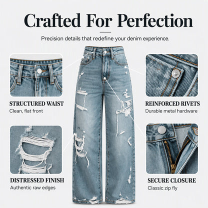 Women's Chic Distressed Denim Wide-Leg Pants
