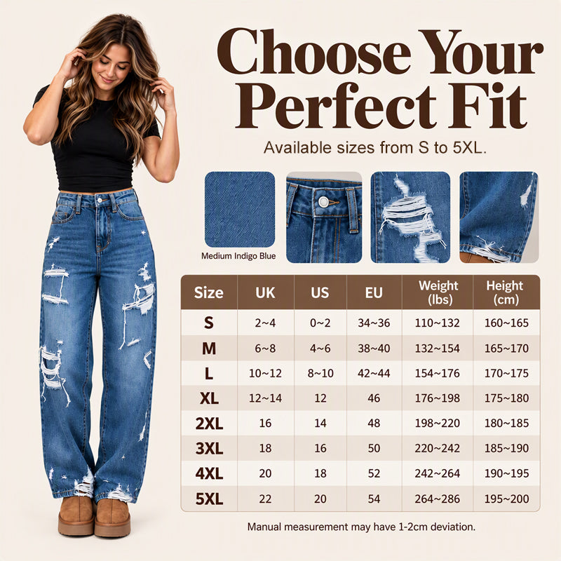Women's Chic Distressed Denim Wide-Leg Pants