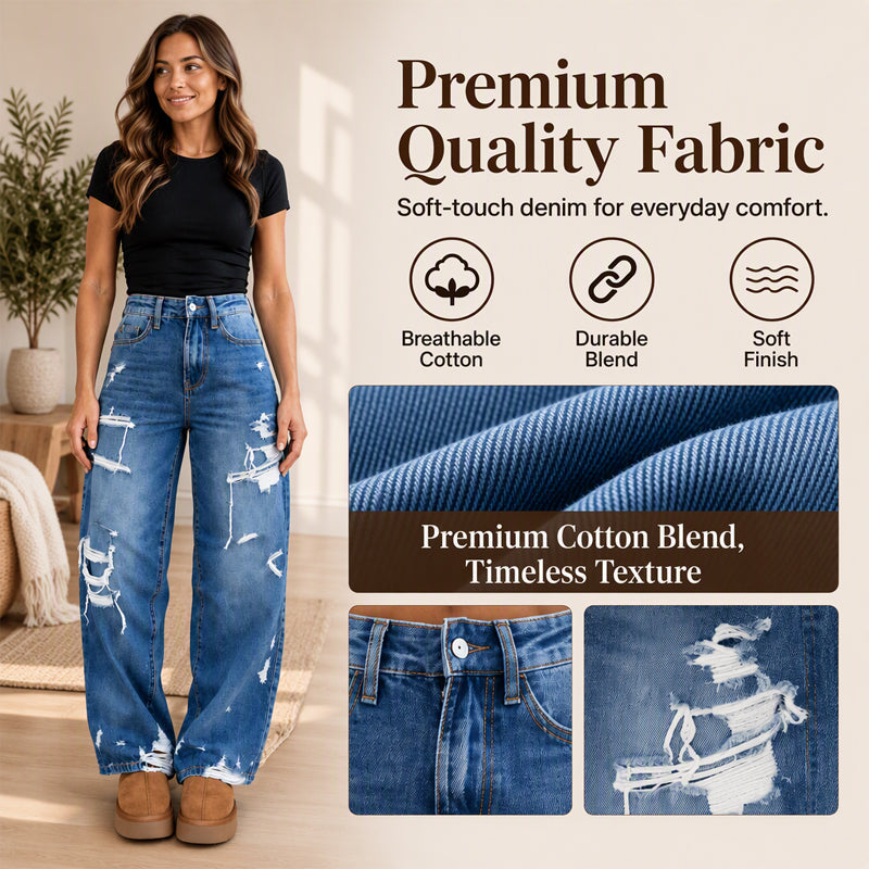 Women's Chic Distressed Denim Wide-Leg Pants