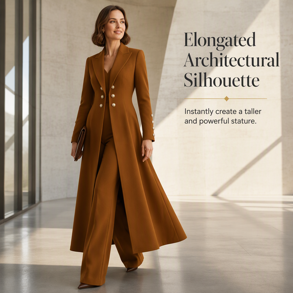 Women's Elegant Autumn 2 Piece Outfit Set with Retro Long Sleeve Coat and Simple Trousers