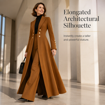 Women's Elegant Autumn 2 Piece Outfit Set with Retro Long Sleeve Coat and Simple Trousers