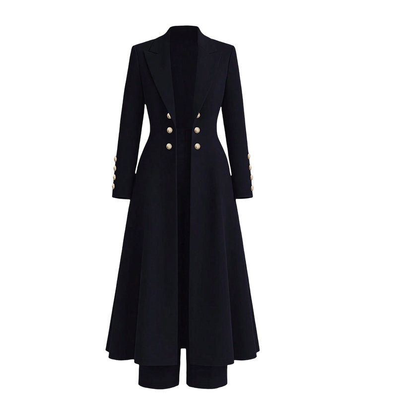 Women's Elegant Autumn 2 Piece Outfit Set with Retro Long Sleeve Coat and Simple Trousers