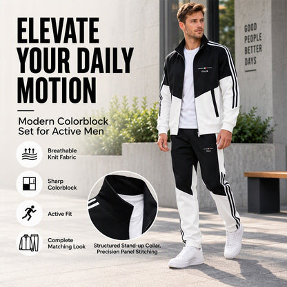 Men's Colorblock Zip-Up Jacket & Drawstring Pants Set