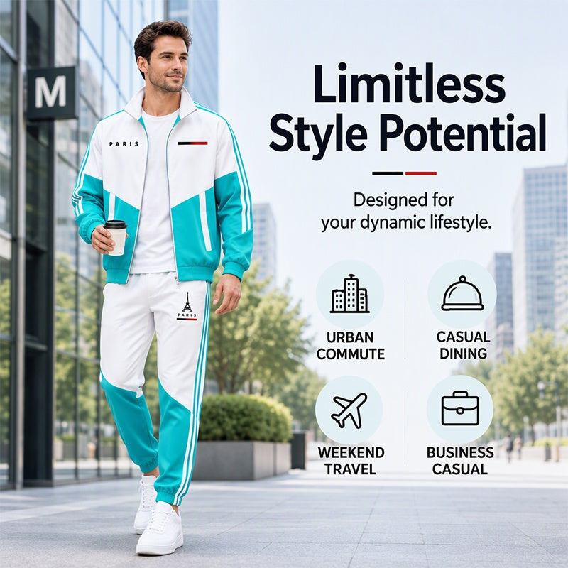 Men's Colorblock Zip-Up Jacket & Drawstring Pants Set